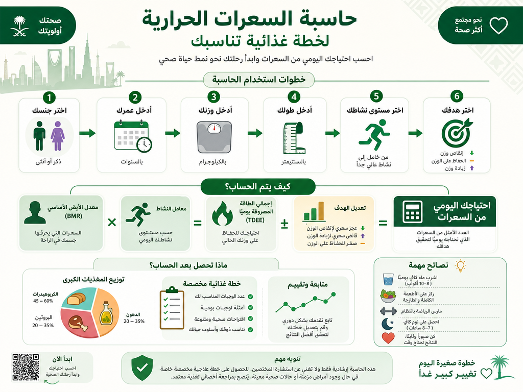 تمثيل مرئي لعملية حساب السعرات الحرارية لتخطيط نظام غذائي شخصي