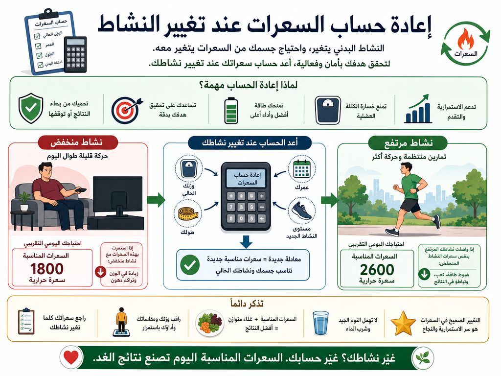 إعادة حساب السعرات عند تغيير النشاط رسم توضيحي لإعادة حساب السعرات عند تغيير النشاط