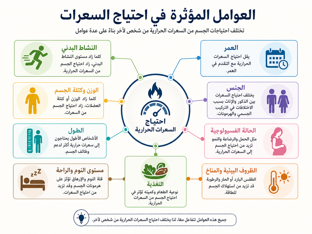 العوامل المؤثرة في احتياج السعرات مخطط العوامل المؤثرة في احتياج السعرات